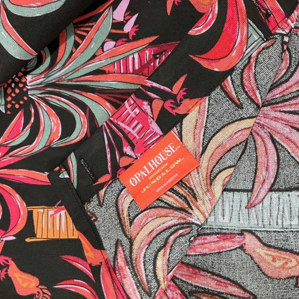 Opalhouse Jungalow Tropical Palm Tree Bird Fringe Shower Curtain Black Pink Boho